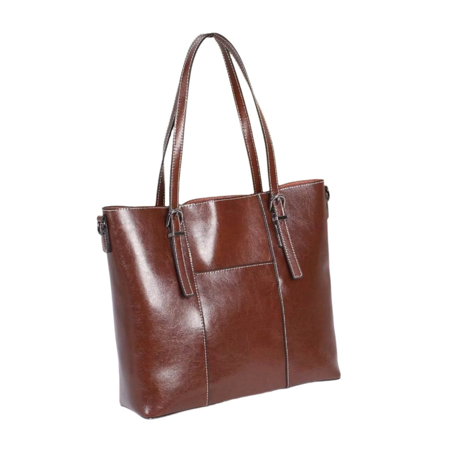 Big Bag Genuine Leather Cowhide Messenger Tote for Women - Spacious, Hand-held Tote in Black, White, Wine Red, Sugar Brown, and Brown Colors