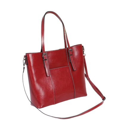 Big Bag Genuine Leather Cowhide Messenger Tote for Women - Spacious, Hand-held Tote in Black, White, Wine Red, Sugar Brown, and Brown Colors.