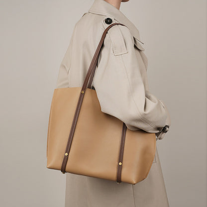 Niche soft leather large shoulder tote, genuine leather with a retro style, ideal for everyday use.