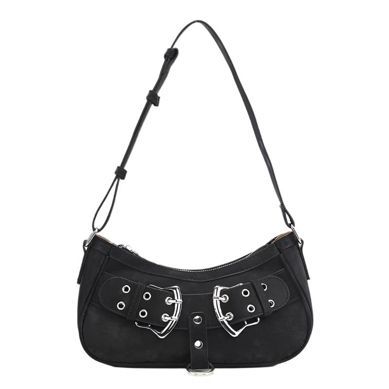 Niche Sweet Cool Hot Girl underarm bag in a dumpling shape made from PU, available in silver gray, black, creamy-white, and pink, featuring a soft texture and a mobile phone and document bag inside.

