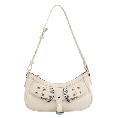 Niche Sweet Cool Hot Girl underarm bag in a dumpling shape made from PU, available in silver gray, black, creamy-white, and pink, featuring a soft texture and a mobile phone and document bag inside.

