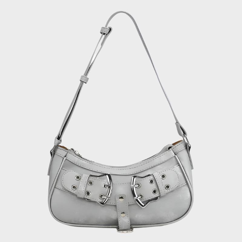 Niche Sweet Cool Hot Girl underarm bag in a dumpling shape made from PU, available in silver gray, black, creamy-white, and pink, featuring a soft texture and a mobile phone and document bag inside.