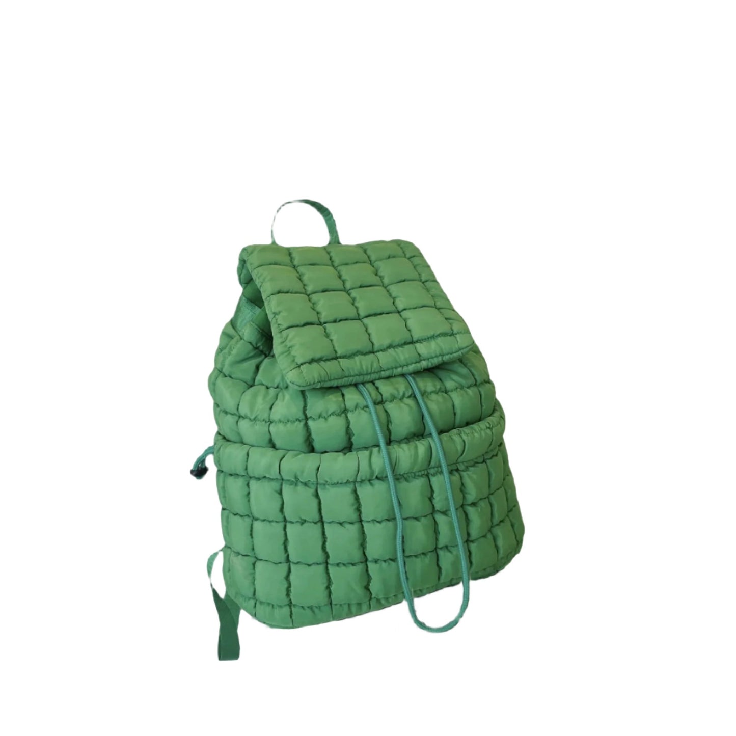 The Candy Color Quilted Women Backpack is a trendy and lightweight puffer bag made of soft nylon with padded shoulder straps. With multiple pockets and a drawstring flap closure, it’s ideal for work, college, and travel, combining style and functionality.