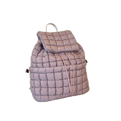 The Candy Color Quilted Women Backpack is a trendy and lightweight puffer bag made of soft nylon with padded shoulder straps. With multiple pockets and a drawstring flap closure, it’s ideal for work, college, and travel, combining style and functionality.