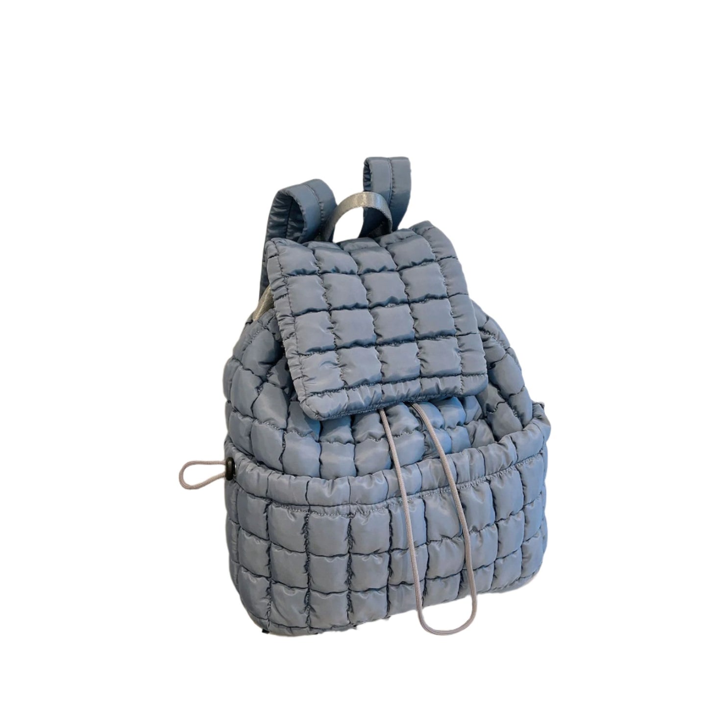 The Candy Color Quilted Women Backpack is a trendy and lightweight puffer bag made of soft nylon with padded shoulder straps. With multiple pockets and a drawstring flap closure, it’s ideal for work, college, and travel, combining style and functionality.