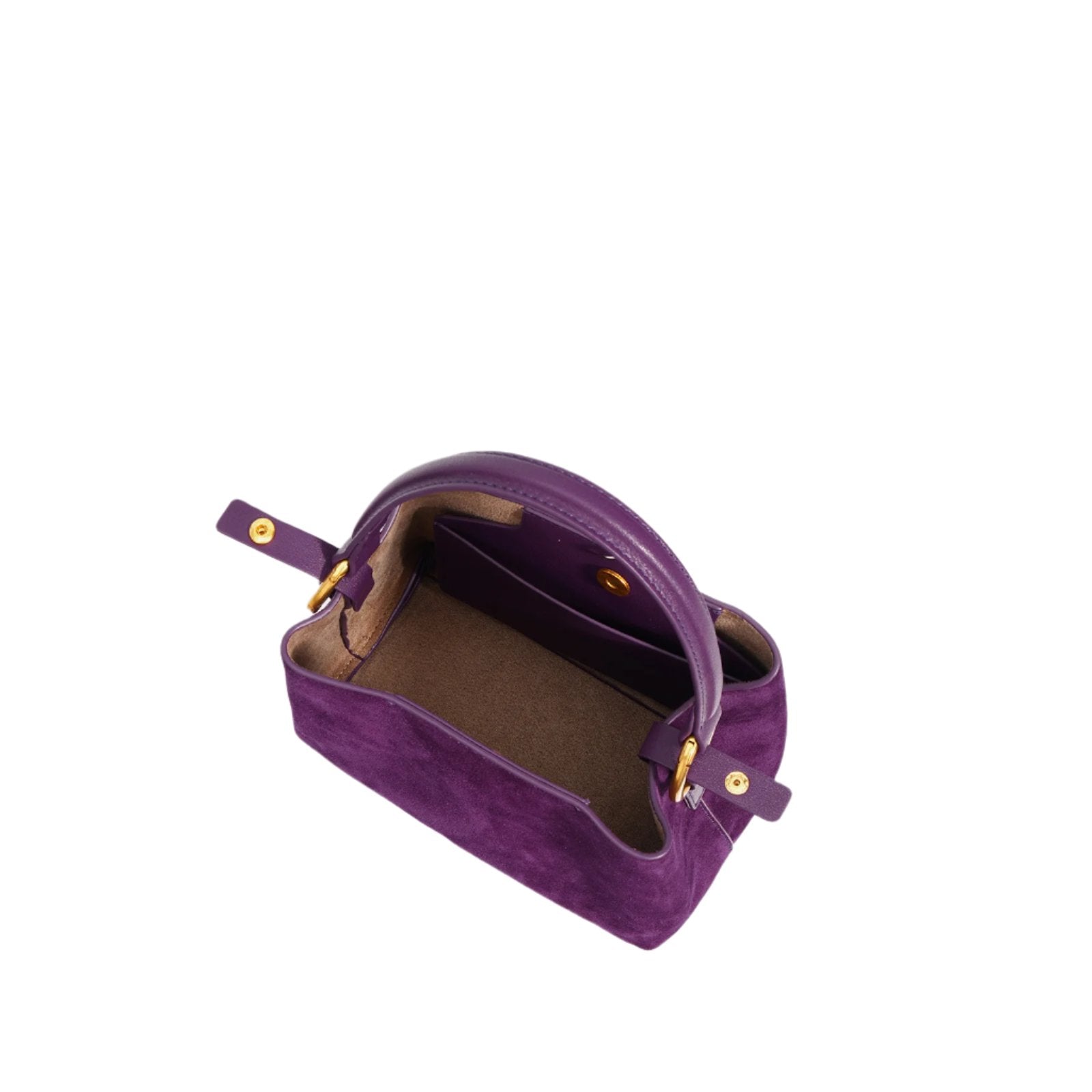 The Commuter's Leather Bucket Crossbody Bag is made from high-quality genuine leather and features a soft flannel lining. Its unique bucket shape and compact size make it perfect for daily use and versatile styling. Available in Asai purple, peacock blue, and tiramisu.

