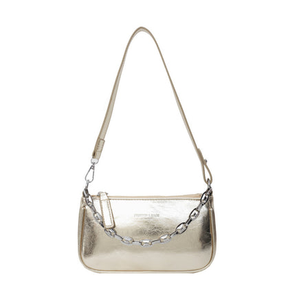 High-Grade Pearl Silver Crossbody Shoulder Bag in black, silver, gold, colorful silver, and pink, featuring a horizontal square shape with a three-dimensional pocket.