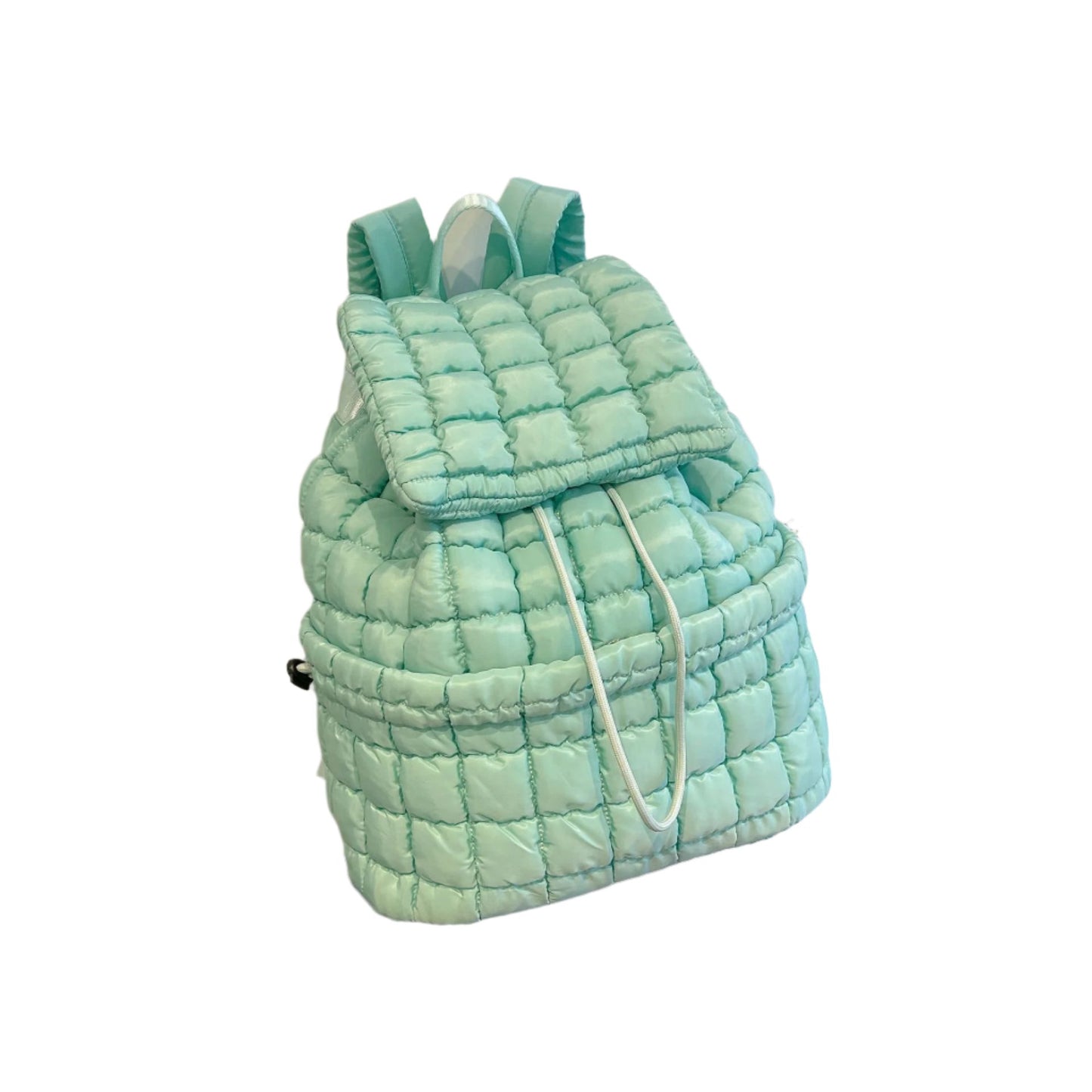 The Candy Color Quilted Women Backpack is a trendy and lightweight puffer bag made of soft nylon with padded shoulder straps. With multiple pockets and a drawstring flap closure, it’s ideal for work, college, and travel, combining style and functionality.