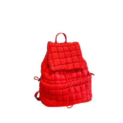 The Candy Color Quilted Women Backpack is a trendy and lightweight puffer bag made of soft nylon with padded shoulder straps. With multiple pockets and a drawstring flap closure, it’s ideal for work, college, and travel, combining style and functionality.