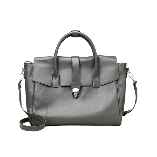 The Retro Women's Large Capacity Portable Shoulder Bag is crafted from genuine two-layer cowhide leather with a polyester cotton lining. Available in brown, gray, and black, this spacious shoulder bag features a horizontal square shape, making it ideal for urban simplicity and workday essentials.

