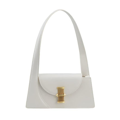 Niche Retro Underarm Handbag Shoulder in black, milky white, and red, soft PU material with sewing thread details