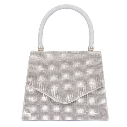 Women's Rhinestone Silver Dress Handbag – Glitter Fabric, Elegant Evening Bag