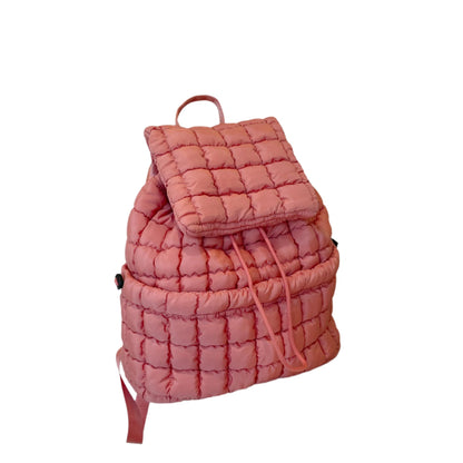 The Candy Color Quilted Women Backpack is a trendy and lightweight puffer bag made of soft nylon with padded shoulder straps. With multiple pockets and a drawstring flap closure, it’s ideal for work, college, and travel, combining style and functionality.