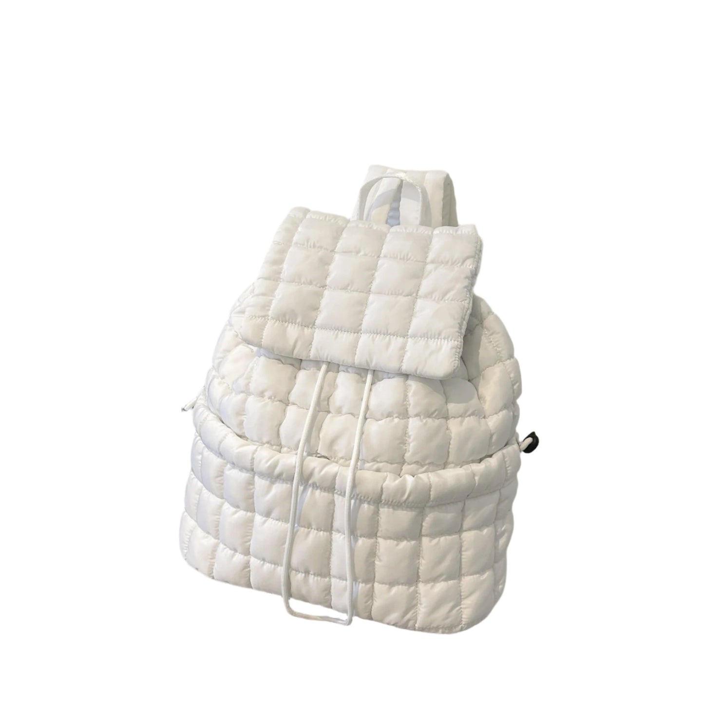 The Candy Color Quilted Women Backpack is a trendy and lightweight puffer bag made of soft nylon with padded shoulder straps. With multiple pockets and a drawstring flap closure, it’s ideal for work, college, and travel, combining style and functionality.