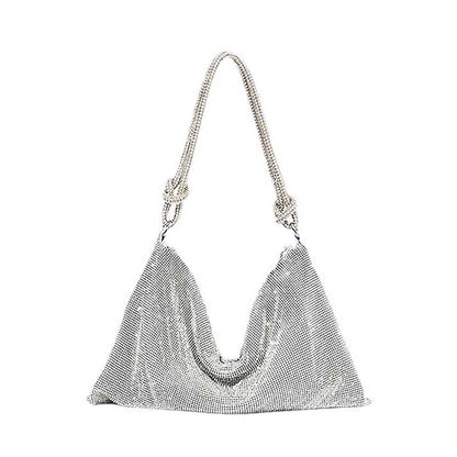 Women's Diamond Tote Dinner Rhinestone Underarm Bag in silver, green, black, and gold, medium-soft with a single shoulder strap.