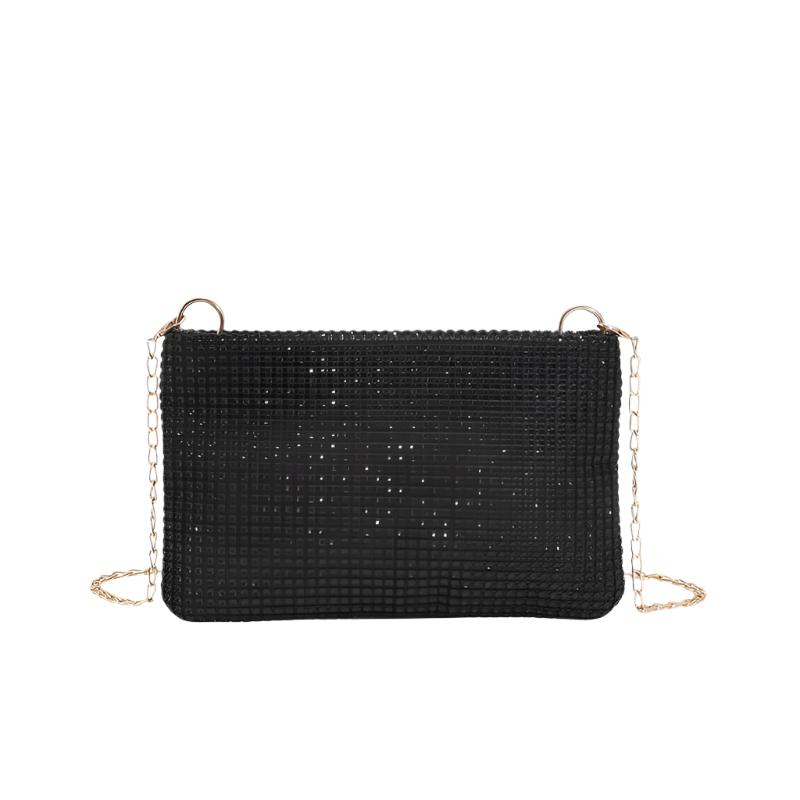 Women's Shoulder Crossbody Small Handbag in black, gold, and silver, made from PU material in a horizontal square shape.