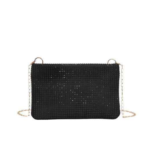 Women's Shoulder Crossbody Small Handbag in black, gold, and silver, made from PU material in a horizontal square shape.