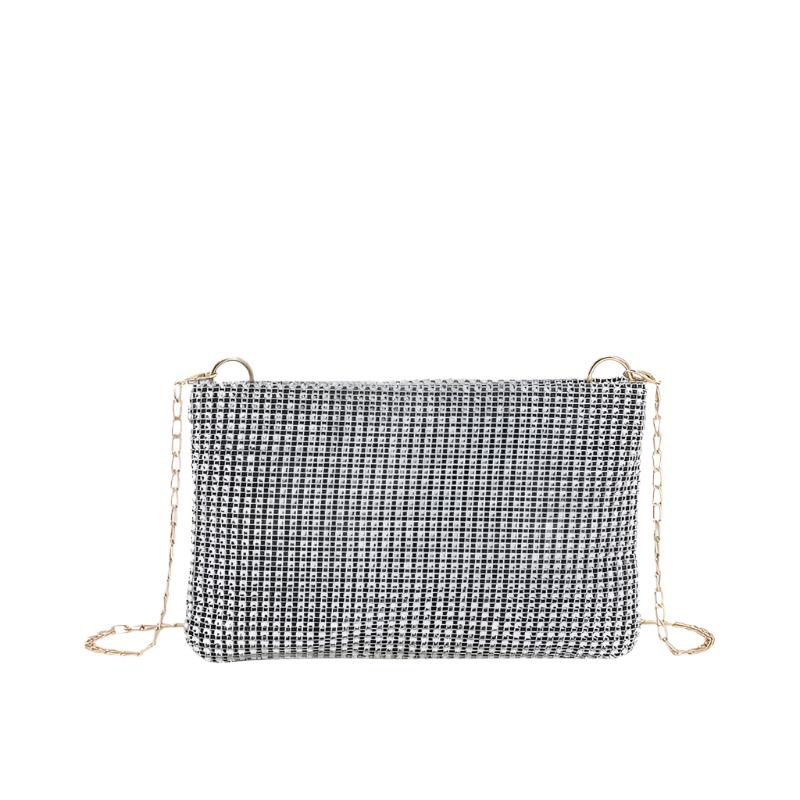 Women's Shoulder Crossbody Small Handbag in black, gold, and silver, made from PU material in a horizontal square shape.